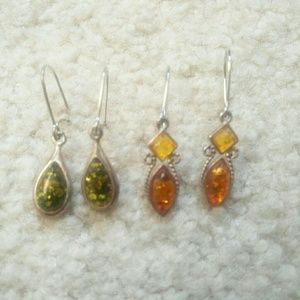 Sterling Silver Amber Earrings Combo
